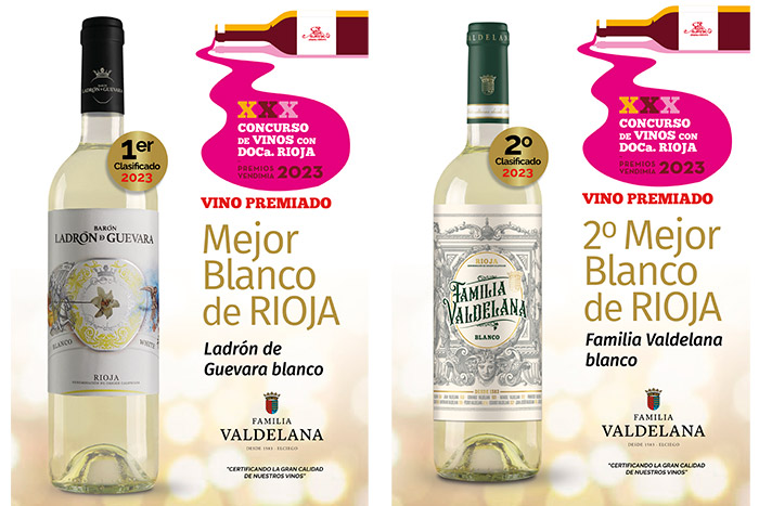 Los vinos blancos de Bodegas Valdelana, los dos mejores del concurso de vinos de la la Fiesta de la Vendimia de Rioja Alavesa (2023)